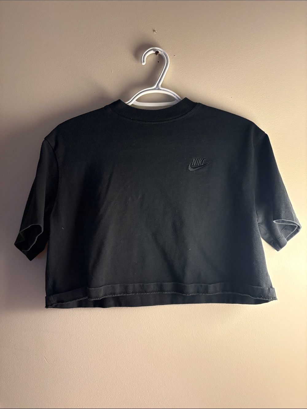 Nike Black Cropped Crew T-Shirt with Subtle Swoosh